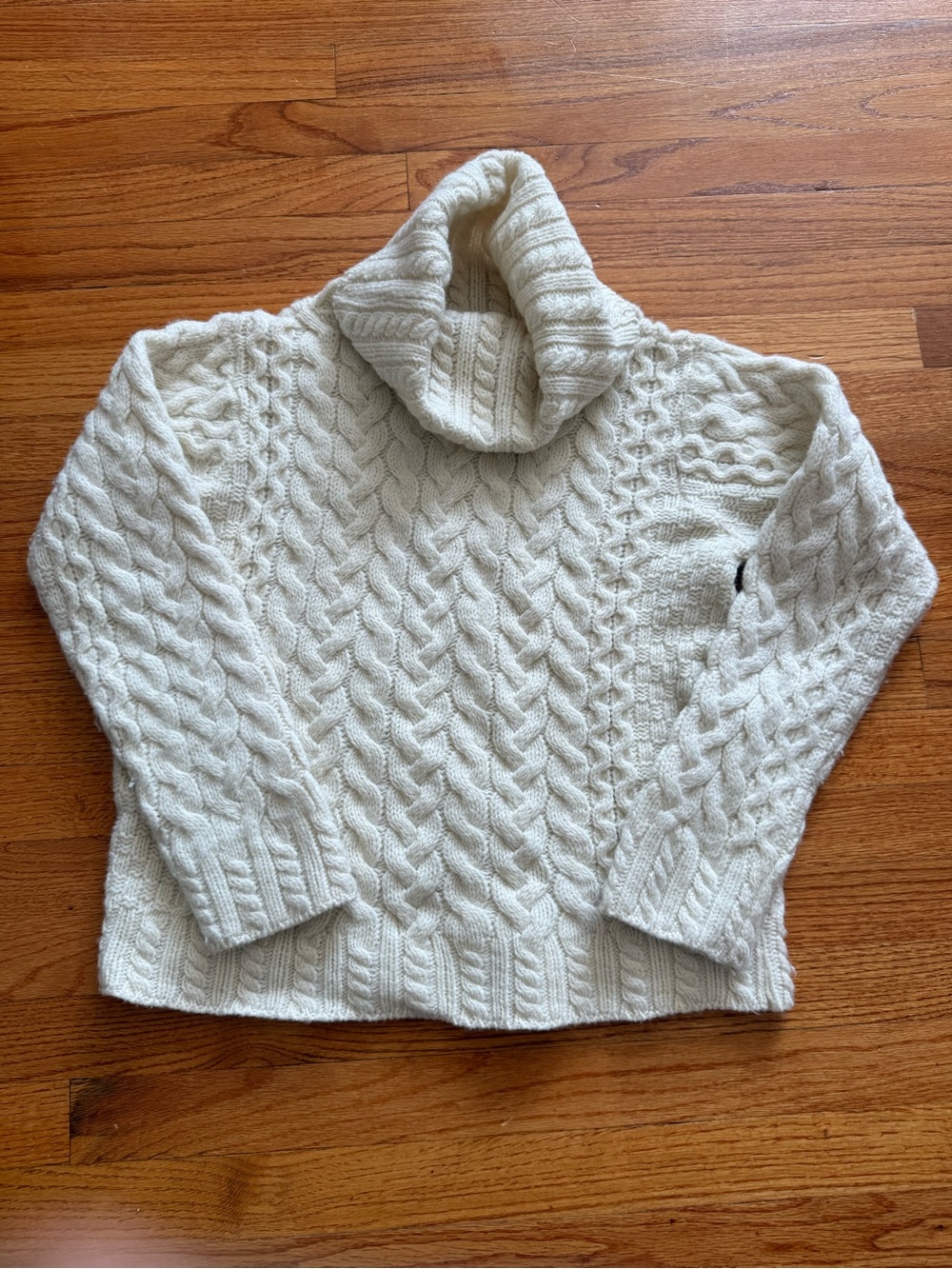 Aran Crafts Sweater Womens M Cream Turtleneck Merino Wool Cable Knit Ireland